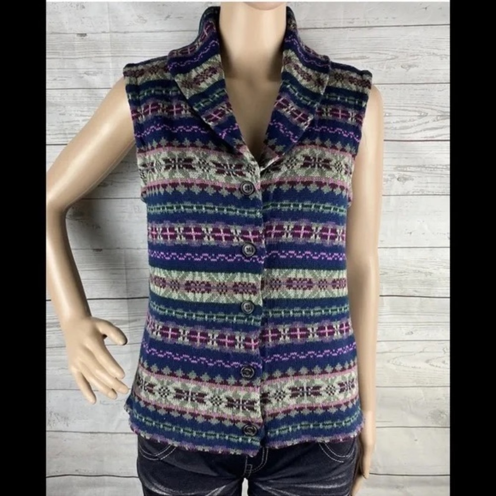 Chaps denim tribal fair isle collared vest